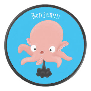 Cute roze baby octopus cartoon humor hockey puck