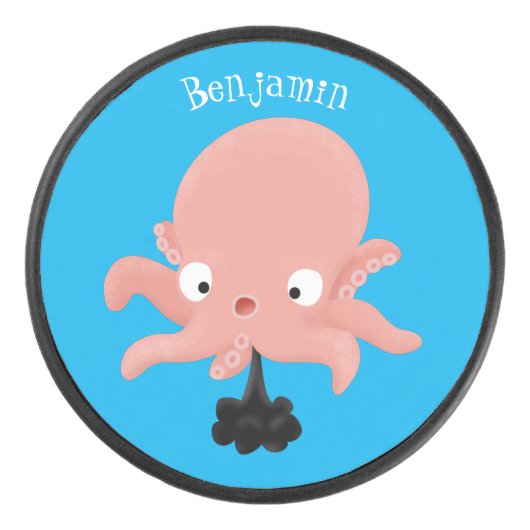 Cute roze baby octopus cartoon humor hockey puck (Voorkant)