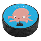 Cute roze baby octopus cartoon humor hockey puck (3/4)