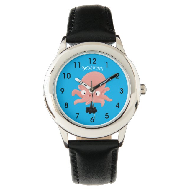 Cute roze baby octopus cartoon humor horloge (Voorkant)