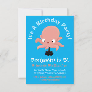 Cute roze baby octopus cartoon humor kaart