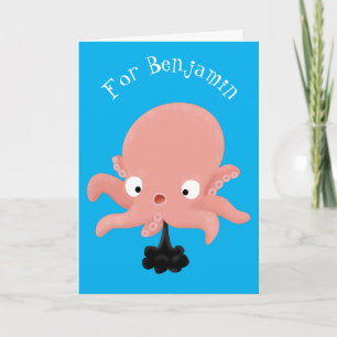 Cute roze baby octopus cartoon humor kaart