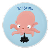 Cute roze baby octopus cartoon humor keramische knop (Voorkant)