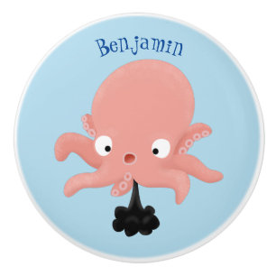 Cute roze baby octopus cartoon humor keramische knop