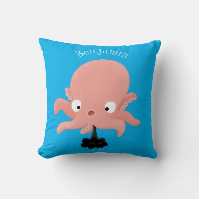 Cute roze baby octopus cartoon humor kussen (Voorkant)