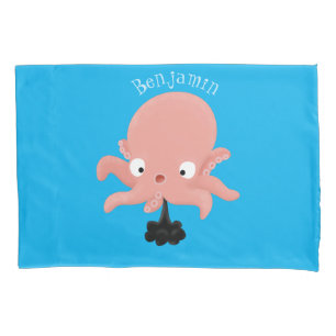 Cute roze baby octopus cartoon humor kussensloop