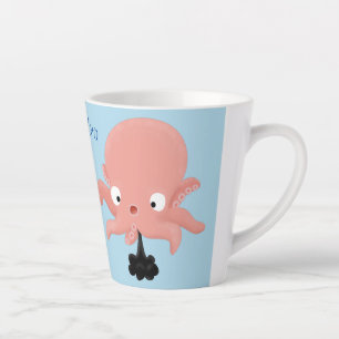 Cute roze baby octopus cartoon humor latte mok