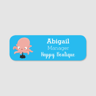 Cute roze baby octopus cartoon humor naamplaatje