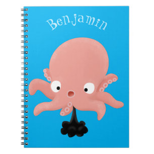 Cute roze baby octopus cartoon humor notitieboek