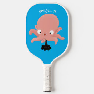 Cute roze baby octopus cartoon humor pickleball paddle