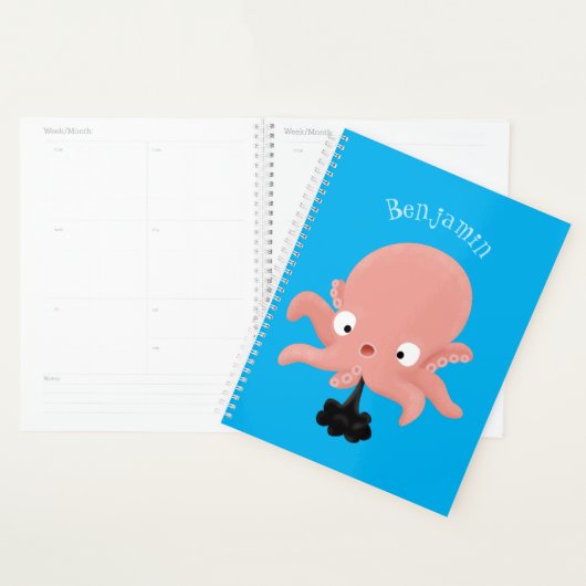 Cute roze baby octopus cartoon humor planner (Display)
