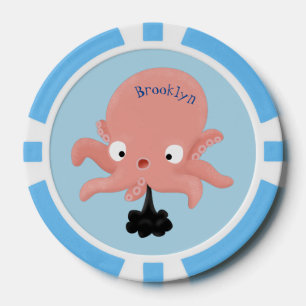 Cute roze baby octopus cartoon humor poker chips