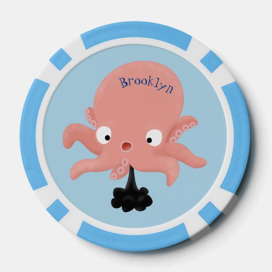 Cute roze baby octopus cartoon humor poker chips (Achterkant)