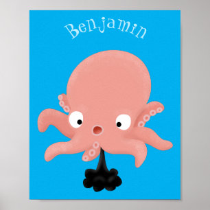 Cute roze baby octopus cartoon humor poster