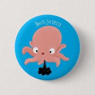 Cute roze baby octopus cartoon humor ronde button 5,7 cm