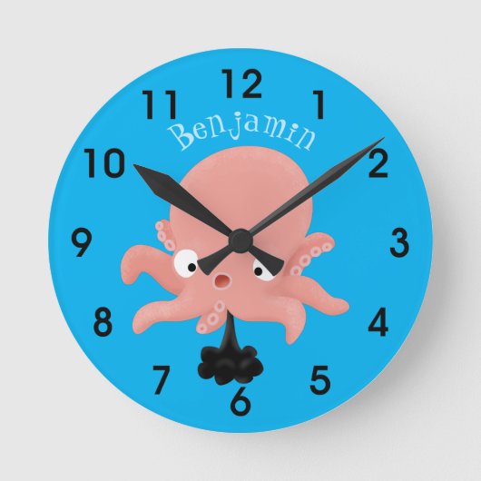 Cute roze baby octopus cartoon humor ronde klok (Voorkant)