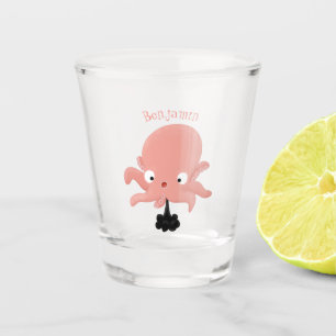 Cute roze baby octopus cartoon humor shot glas