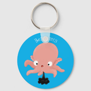 Cute roze baby octopus cartoon humor sleutelhanger