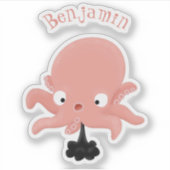 Cute roze baby octopus cartoon humor sticker (Voorkant)