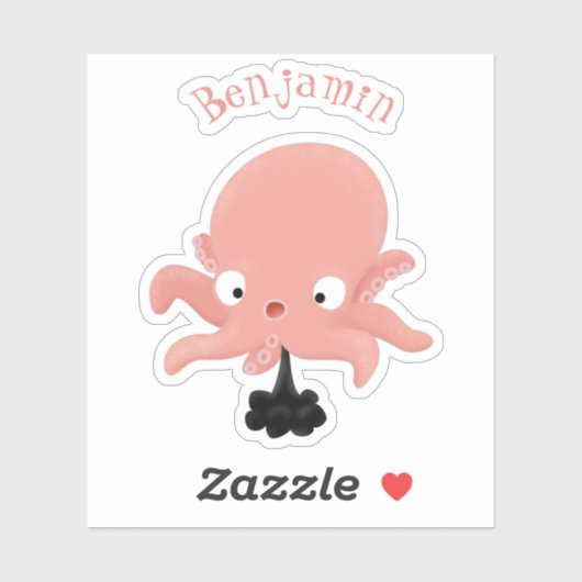 Cute roze baby octopus cartoon humor sticker (Vel)