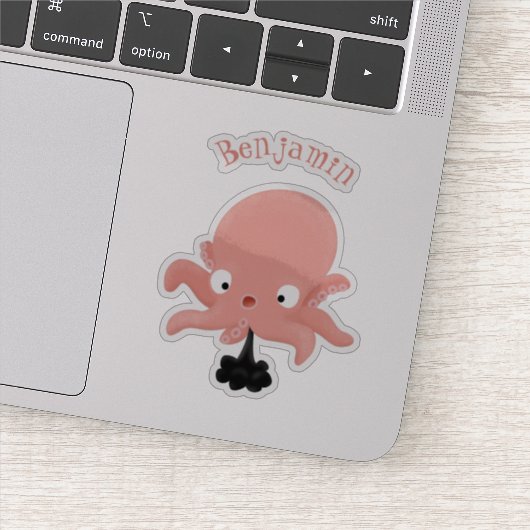 Cute roze baby octopus cartoon humor sticker (Detail)