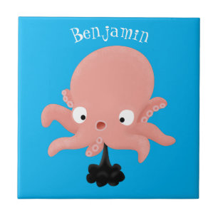 Cute roze baby octopus cartoon humor tegeltje
