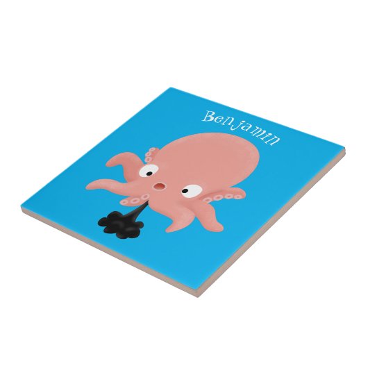 Cute roze baby octopus cartoon humor tegeltje (Zijkant)