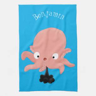 Cute roze baby octopus cartoon humor theedoek
