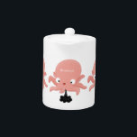 Cute roze baby octopus cartoon humor theepot<br><div class="desc">Cute octopus humor van een kleine rok! Deze roze baby koppotige is schattig onder het zee lol.</div>