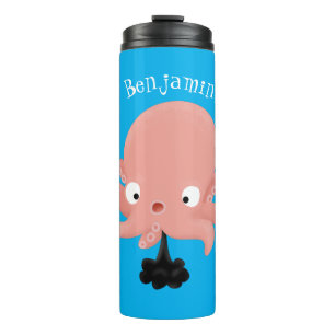 Cute roze baby octopus cartoon humor thermosbeker
