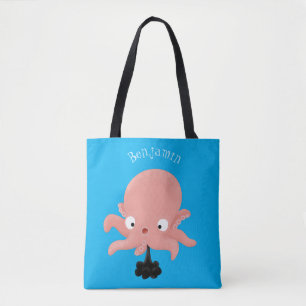 Cute roze baby octopus cartoon humor tote bag