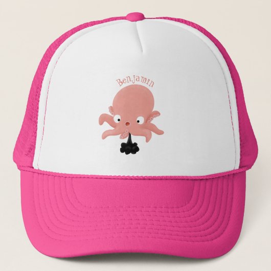 Cute roze baby octopus cartoon humor trucker pet (Voorkant)