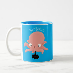 Cute roze baby octopus cartoon humor tweekleurige koffiemok