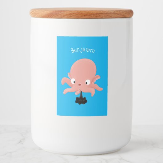 Cute roze baby octopus cartoon humor voedselcontainer etiket (Voorkant)