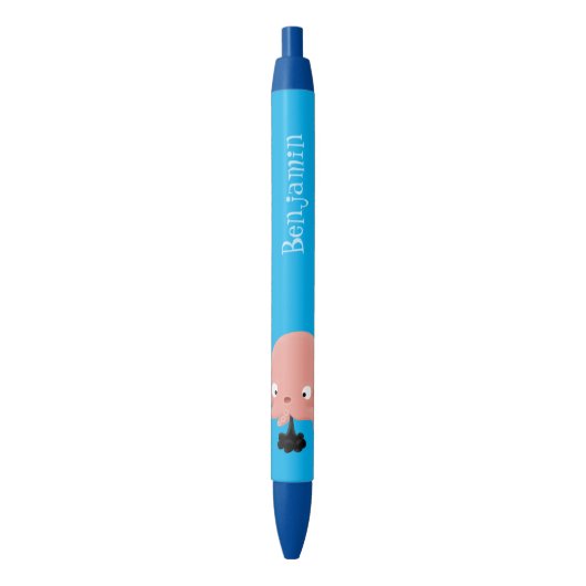 Cute roze baby octopus cartoon humor zwarte inkt pen (Voorkant Verticaal)