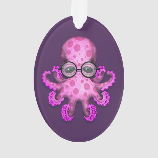Cute roze Baby Octopus Wearing Glassen op Paars Ornament (achterkant)