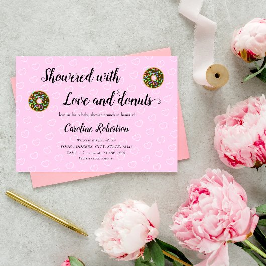 Cute roze Baby shower Donuts Brunch Kaart