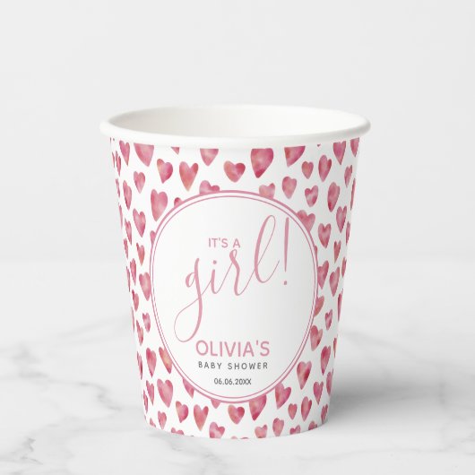 Cute roze Baby shower Het is een meisje Papieren Bekers (Voorkant)