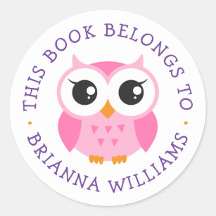 Cute roze baby uil bookplate sticker