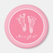 Cute roze Baby Voetafdrukken zijn een meisje Baby Magneet (Voorkant)