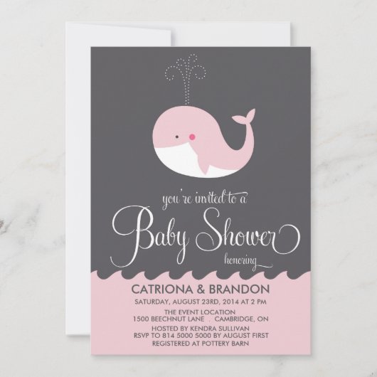 Cute roze Baby Whale Baby Shower-uitvindingen Kaart (Voorkant)