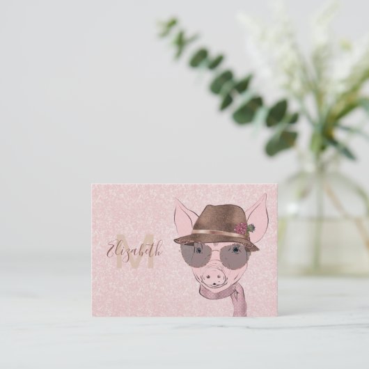 Cute roze babyvarken grappig design visitekaartje (Staand voorkant)