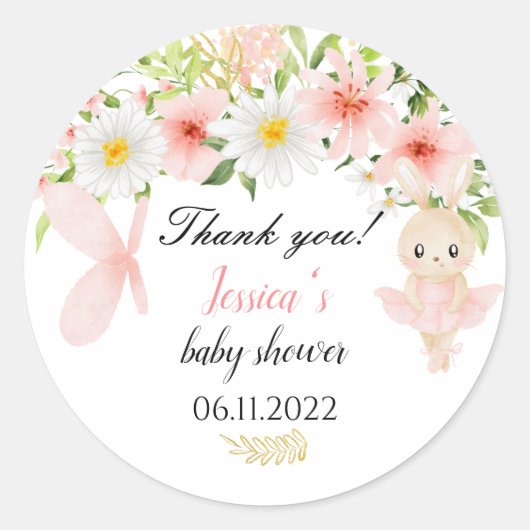 Cute roze Ballerina baby shower stickers (Voorkant)