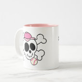 Cute roze Baseball Skull en Crossbones Tweekleurige Koffiemok (Voorkant links)