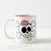 Cute roze Baseball Skull en Crossbones Tweekleurige Koffiemok (Links)