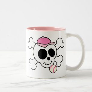 Cute roze Baseball Skull en Crossbones Tweekleurige Koffiemok