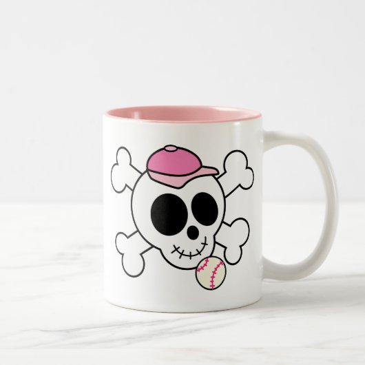 Cute roze Baseball Skull en Crossbones Tweekleurige Koffiemok (Rechts)