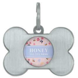 Cute roze bee Floral Name Monogram, geplateerd  Huisdieren Naamplaatje