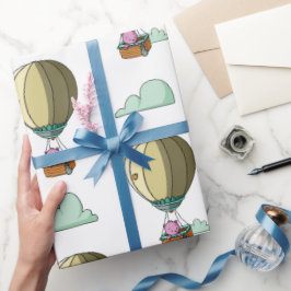 Cute roze Beer in Hot Air Ballon Illustrated Gift Cadeaupapier