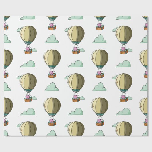 Cute roze Beer in Hot Air Ballon Illustrated Gift Cadeaupapier (Vlak)